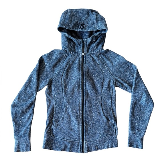 Lululemon Size 4 Scuba Hoodie Full Zip Cotton Fleece Splatter White Black - Picture 1 of 8